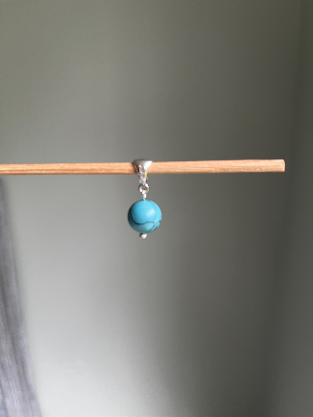 Turquoise Bead Dangle Pendant in Sterling Silver - Picture 4 of 6